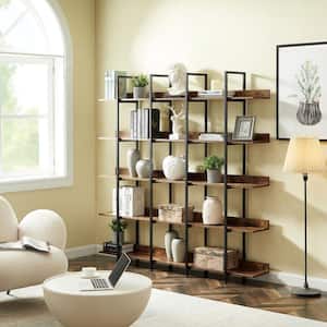 70.87 in. H Brown Vintage Industrial Style 5-Shelf Bookcase with Metal Frame and MDF Board