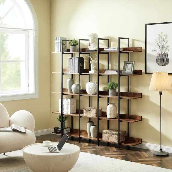 Polibi 70.87 in. H Brown Vintage Industrial Style 5-Shelf Bookcase