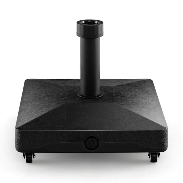 Fillable Patio Umbrella Base with Lockable Universal Wheels and Handle in Black