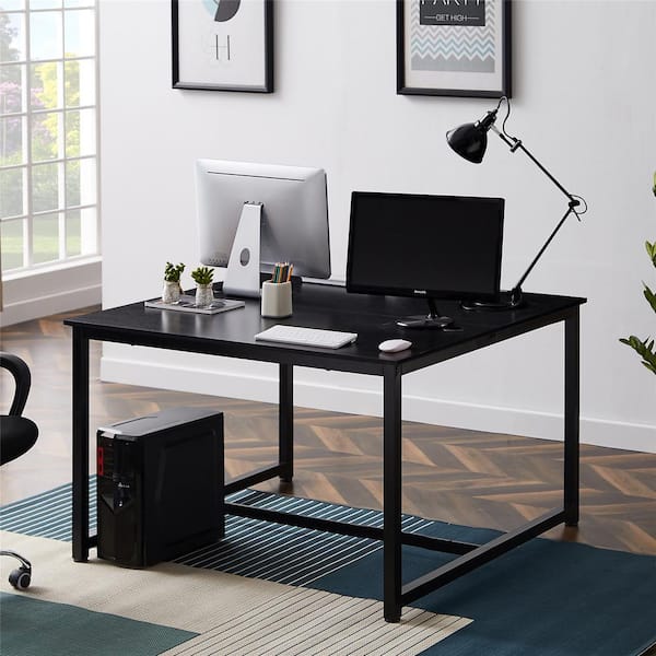 Magic Home 47.2 in. W Rectangular Black MDF Desktop Solid Steel Frame Writing Desk Extra Large Double Workstation Desk
