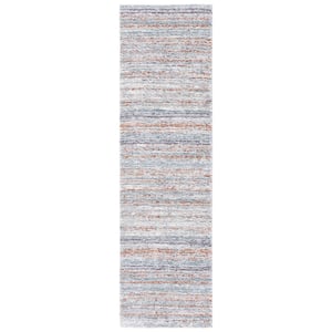 Berber Shag Blue Rust/Ivory 2 ft. x 8 ft. Striped Runner Rug