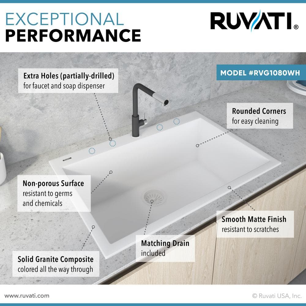 Arctic White Granite Composite Single Bowl Kitchen Sink