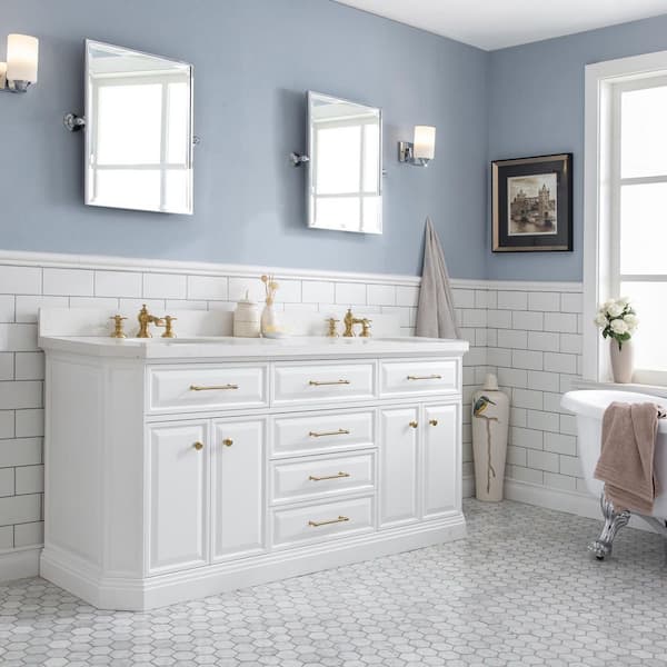 Palace 72 in. W x 22 in. D x 34 in. H Double Sink Bath Vanity in Pure White with Carrara White Quartz Top