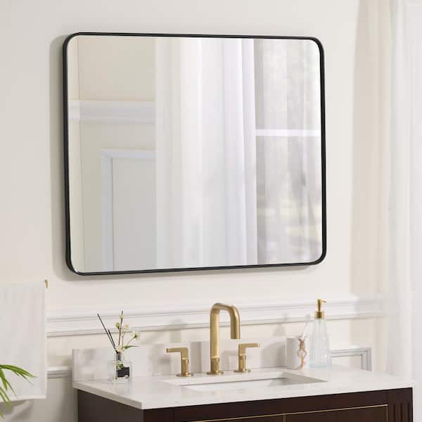 WELLFOR 36 in. W x 30 in. H Rectangular Framed Wall mounted Bathroom Vanity Mirror in Black