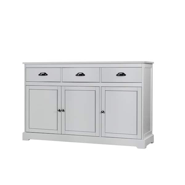 Gymax 3-Drawers Gray Wooden 53.5 in. Sideboard Buffet Cabinet Console Table Kitchen Storage Cupboard
