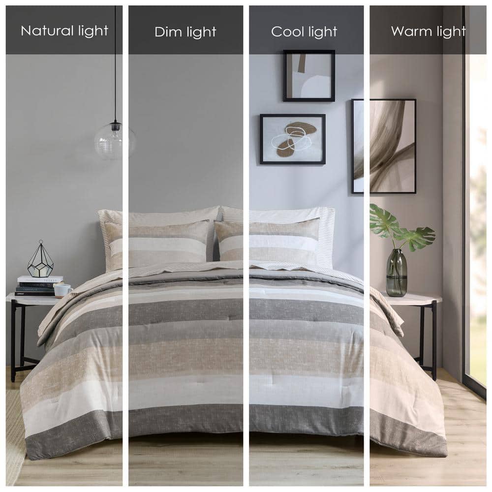 King Taupe and Grey Microfiber 7-Piece Bed in a Bag Set