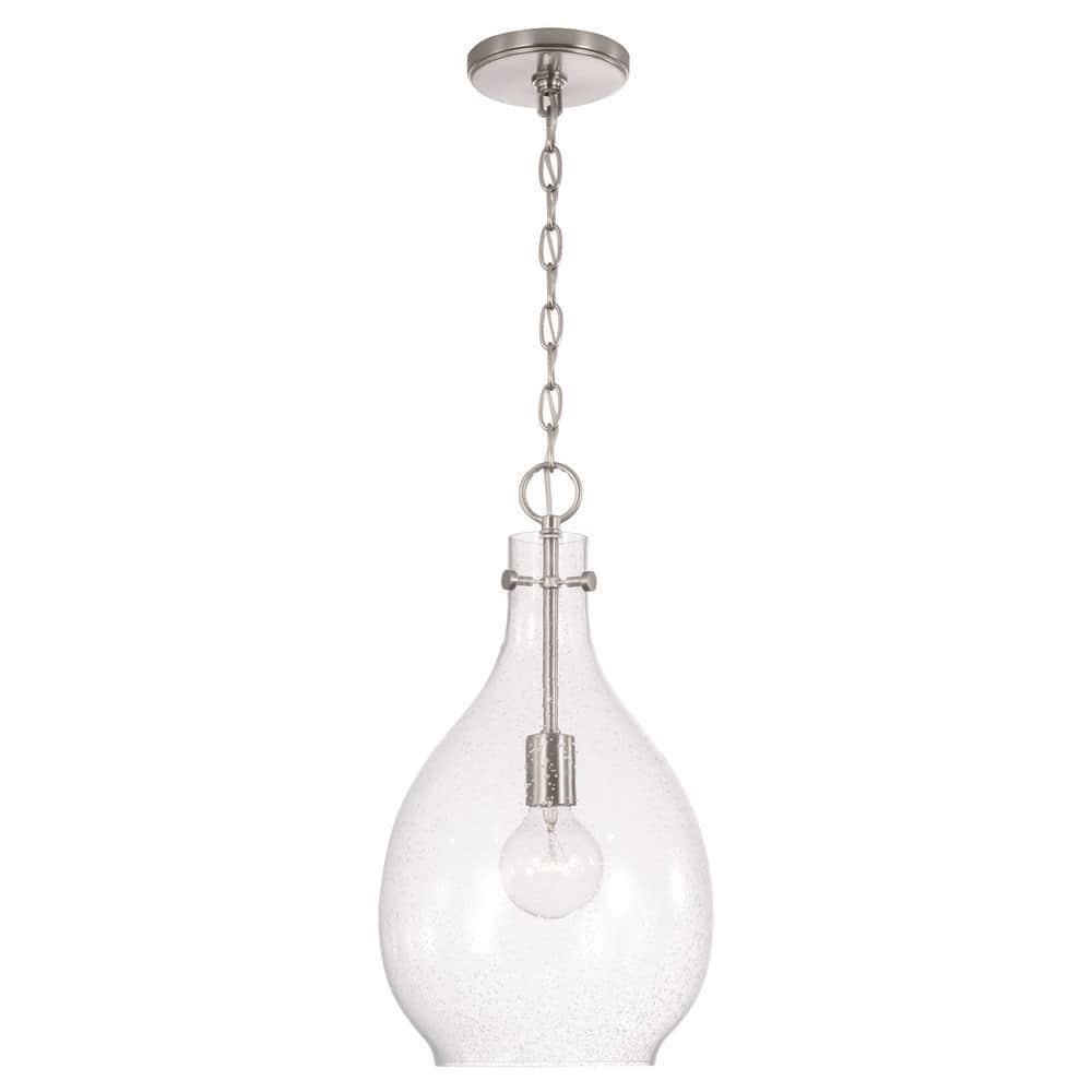 Brentwood 9.75 in. W x 18 in. H 1-Light Pendant in Brushed Nickel with Clear Seeded Teardrop Glass price history on PriceWatchPro