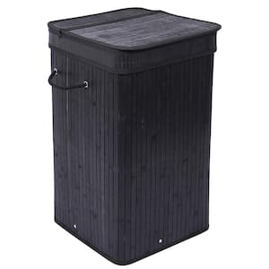 Black Bamboo Square Laundry Hamper with Lid and Cloth Liner