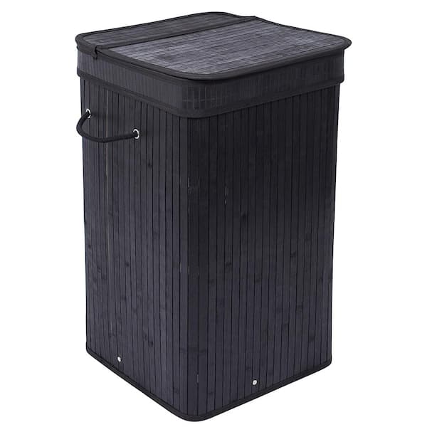 BirdRock Home Black Bamboo Square Laundry Hamper with Lid and Cloth Liner