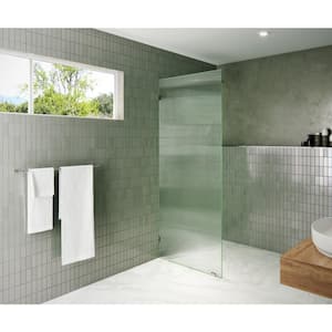 30 in. W x 78 in. H Fixed Single Panel Frameless Shower Door in Polished Nickel with Fluted Frosted Glass