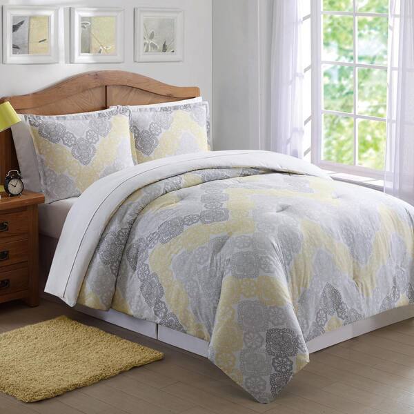Unbranded Antique Lace Chevron Gray and Yellow Twin XL Comforter Set