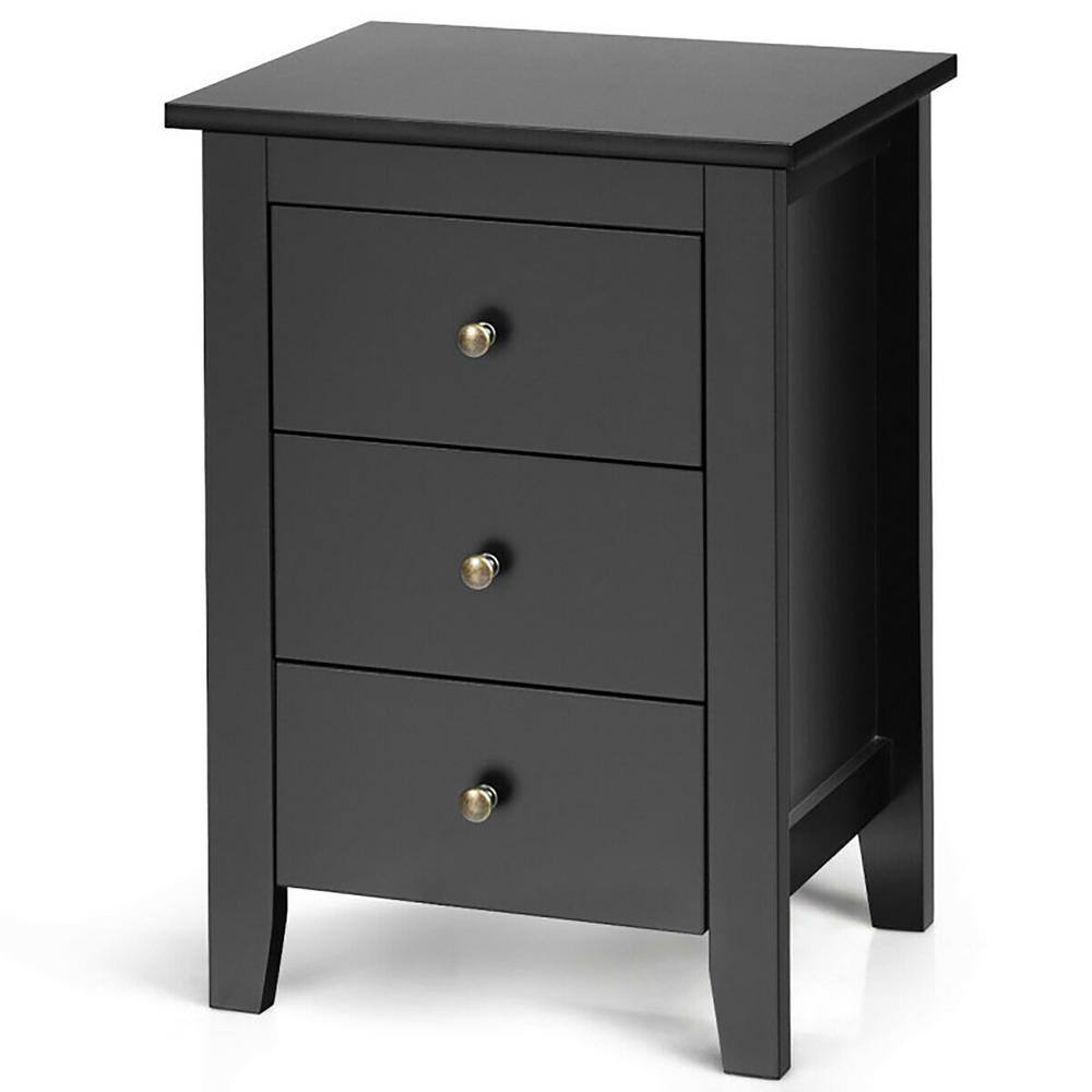 Clihome Black Modern Nightstand with 3 Drawers for Living Room and