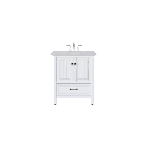 Britney 30 in. Single Sink White Bath Vanity with White Carrara Marble Top (Assembled)