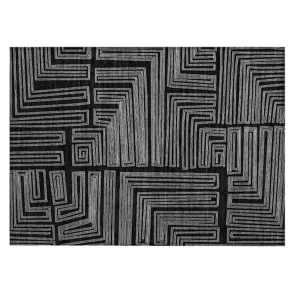 Chantille Machine Washable Indoor/Outdoor Abstract ACN1045 Black 1 ft. 8 in. x 2 ft. 6 in. Area Rug
