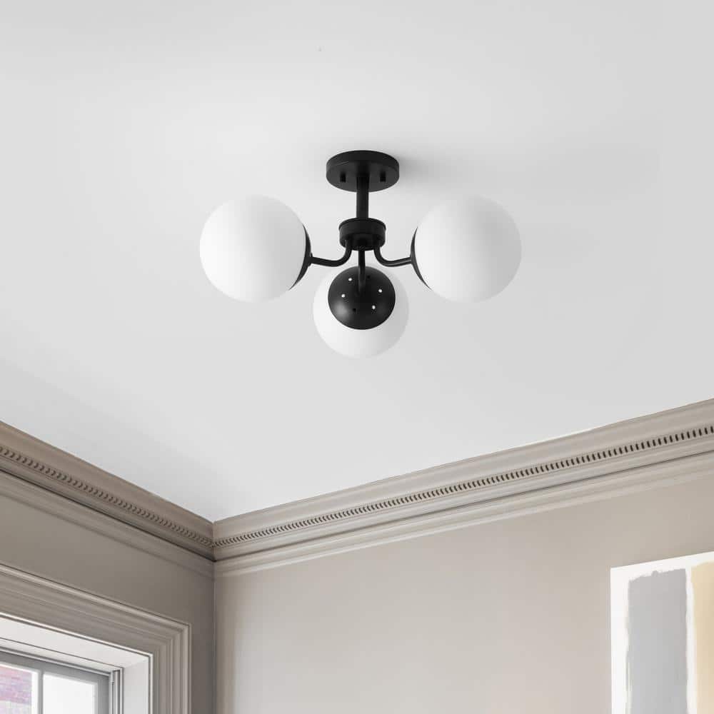 Olivier Black Iron and Frosted Glass Globe LED Semi Flush Mount