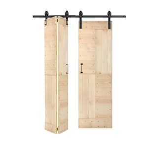 S Style 48in.x 84in.(12''X84''X4panels) Unfinished Solid Wood Bi-Fold Barn Door With Hardware Kit -Assembly Needed