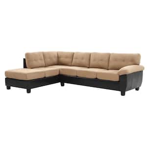 Gallant 111 in. W 2-Piece Faux Leather and Microfiber L Shape Sectional Sofa in Mocha