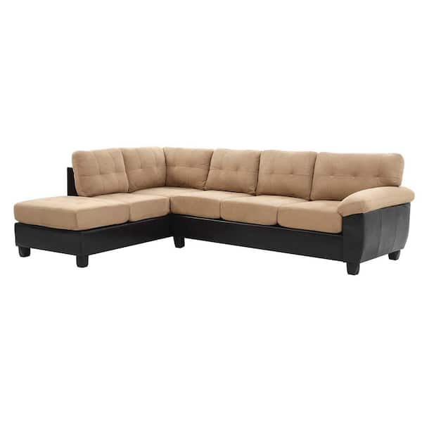 AndMakers Gallant 111 in. W 2-Piece Faux Leather and Microfiber L Shape Sectional Sofa in Mocha
