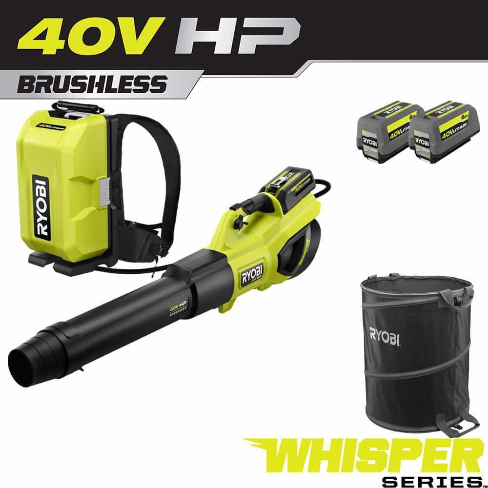 RYOBI Souffleur à dos 40V HP Brushless Whisper 130 MPH 730 CFM avec 2  batteries 6.0 Ah et