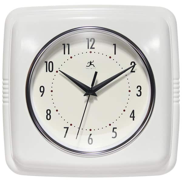 Infinity Instruments 9.25 in. Retro Square White Resin Wall Clock