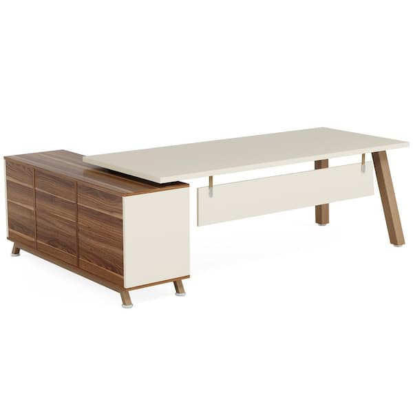 BYBLIGHT Lanita 71 in. L-Shaped White Wood 2-Drawer