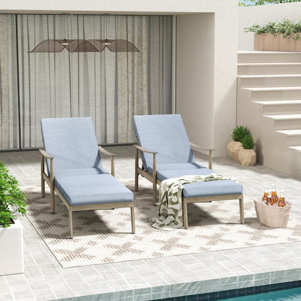 2-Piece Aluminum Outdoor Patio Chaise Lounge Set with Webbing Chair Back and Blue Cushions
