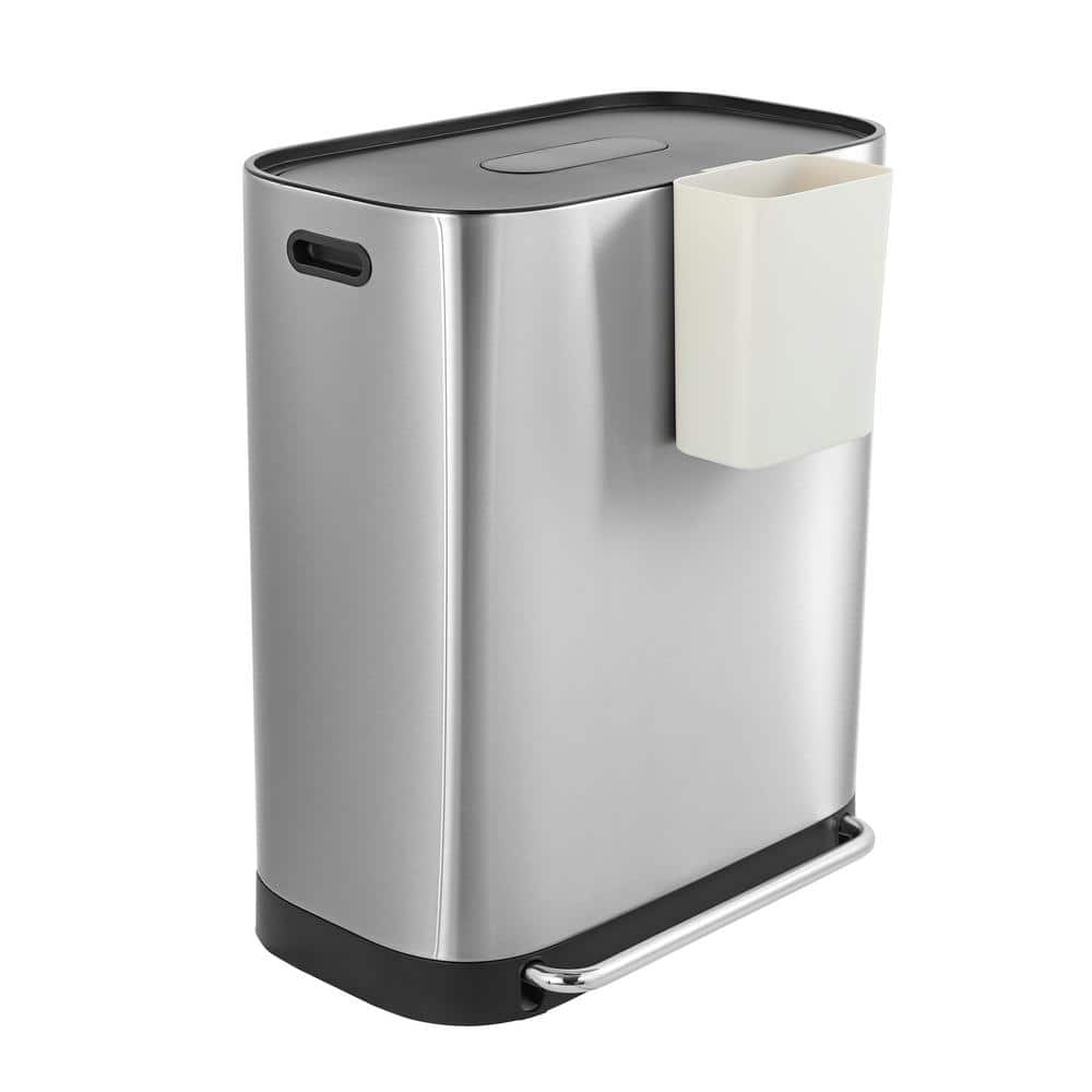 happimess Beni Kitchen Trash/RecycLing 16 Gal. Chrome Double-Bucket Step-Open  Trash Can HPM1014A - The Home Depot