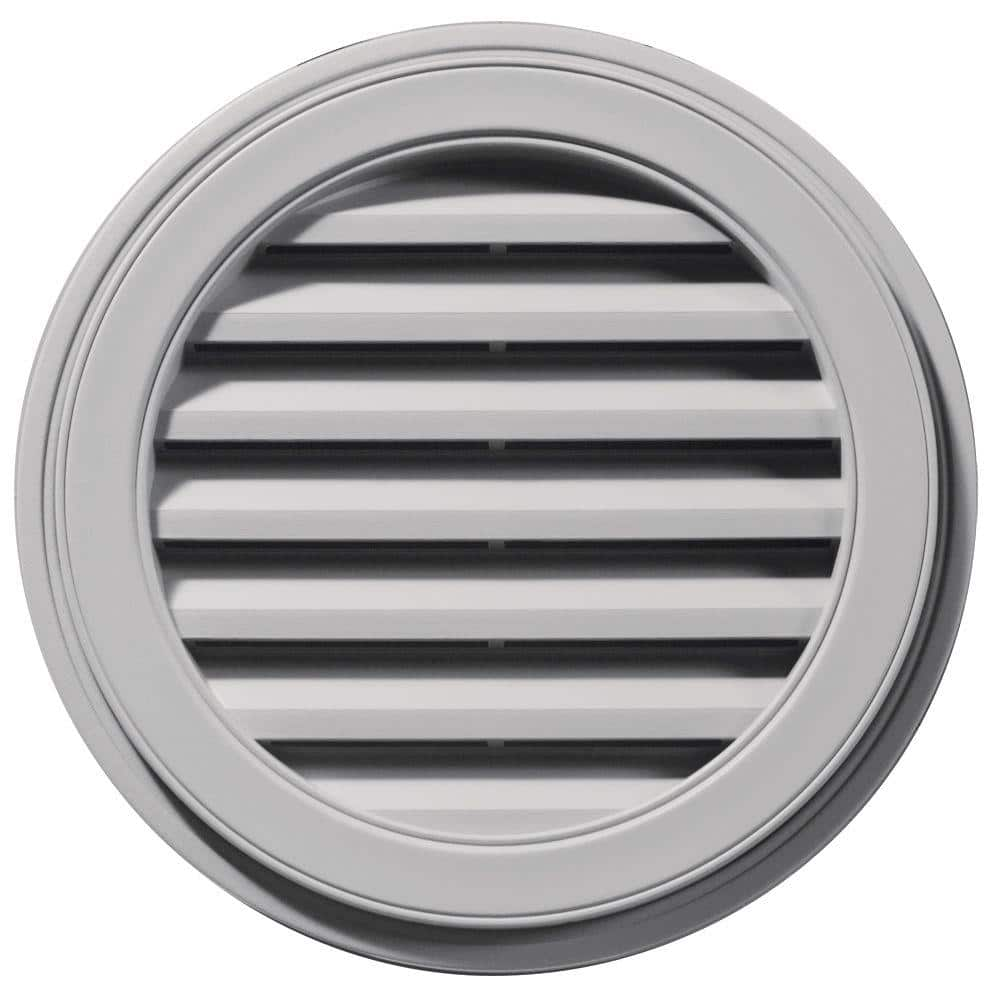 Builders Edge 22 in. x 22 in. Round Gray Plastic Built-in Screen Gable ...