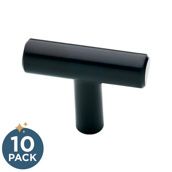 (10-Pack) Simple Bar 1-1/4 in. (32 mm) Modern Matte Black T-Shaped Bar Cabinet Knobs