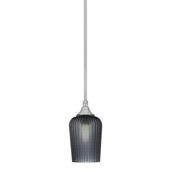 Unbranded Sparta 100-Watt 1-Light Brushed Nickel Shaded Pendant Light Mini Pendant with Smoke Textured Glass and No Bulb Included