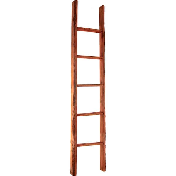 Ekena Millwork 15 in. x 72 in. x 3 1/2 in. Barnwood Decor Collection Salvage Red Vintage Farmhouse 5-Rung Ladder