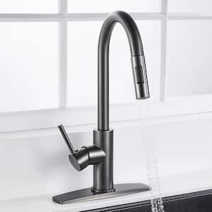 Single Handle Pull Down Sprayer Kitchen Faucet with Plastic Sprayer in Gunmetal Gray