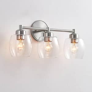 22.2 in. 3-light Brushed Nickel Bathroom Vanity Light with Clear Glass Shades