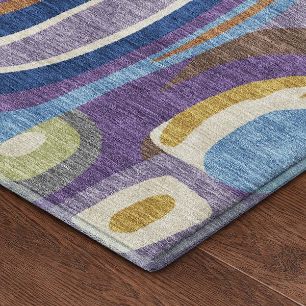Mayfield Premium Machine Washable Abstract AMF2488 Purple 8 ft. x 8 ft. Round Rug