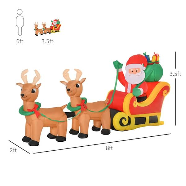 HOMCOM 3.5 ft. H x 8 ft. W Pre-Lit LED Santa with Reindeer