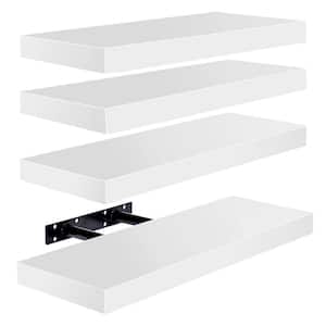 16.25 in. W x 5.5 in. D White Wood Decorative Wall Shelf (4-Shelves)