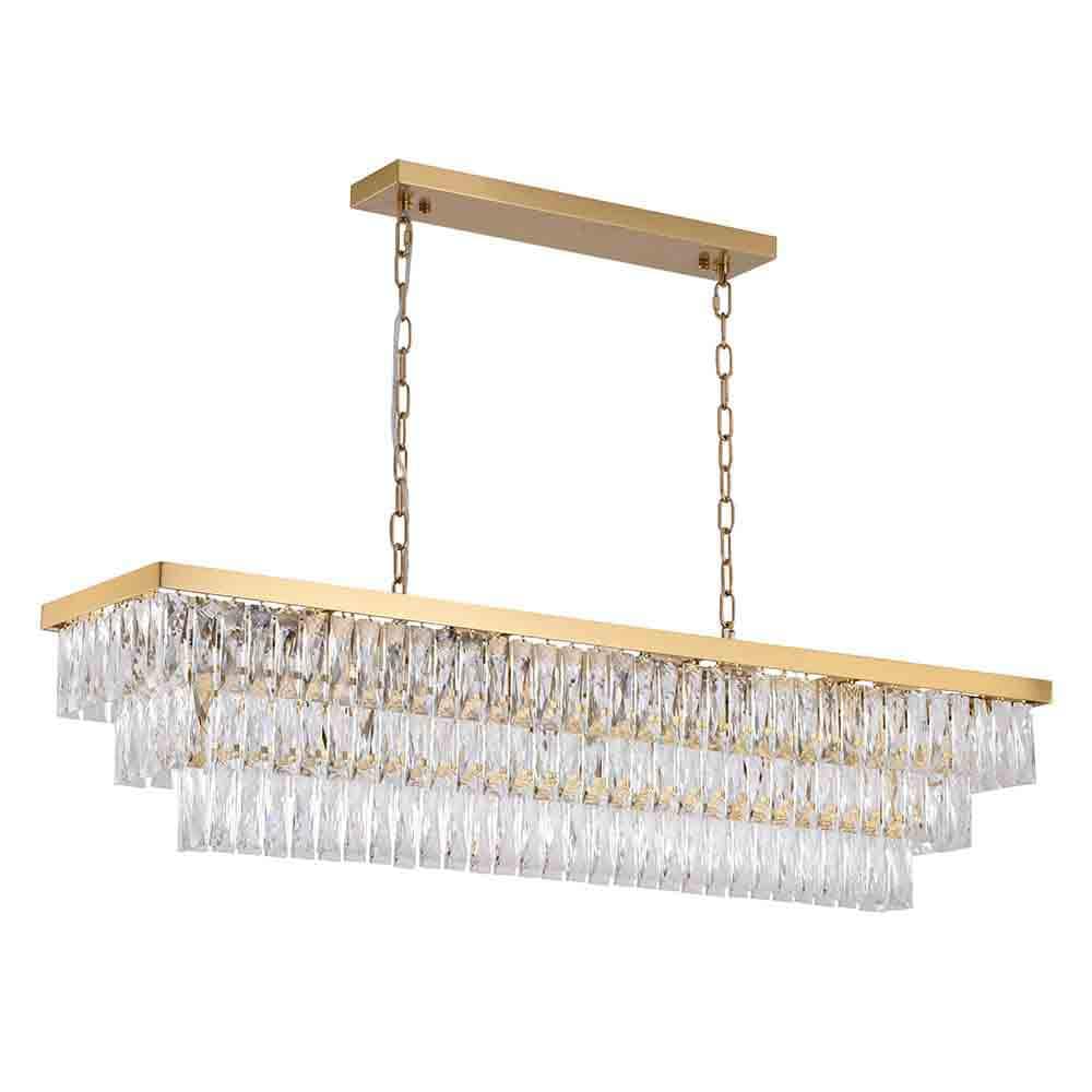 Gold Metal Rectangular Chandelier with Clear Crystal Accents