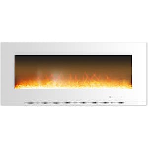 Metropolitan 56 in. Wall-Mount Electric Fireplace in White with Crystal Rock Display