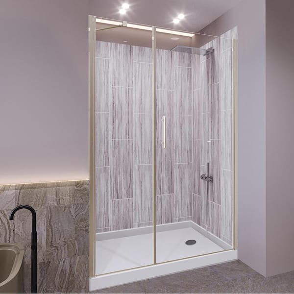 NuVo Driftwood-Salishan 48 in. L x 32 in. W x 83 in. H Base/Wall/Door Rectangular Alcove Shower Stall/Kit Brushed Nickel