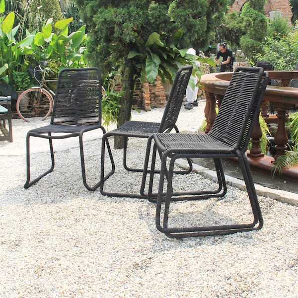MADE 4 HOME Neil Black Stackable Wicker Outdoor Dining Chair (4-Pack)