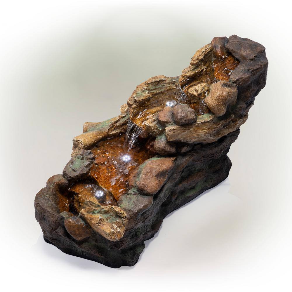 41" Brown Cascading Stone River Rock Fountain with LED Lights