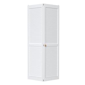 36 in. x 80.5 in. Solid Core White Finished Louver Closet Bi-fold Door with Hardware