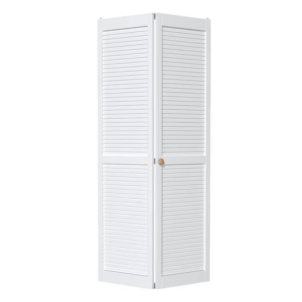 ARK DESIGN 36 in. x 80.5 in. Solid Core White Finished Louver Closet Bi-fold Door with Hardware
