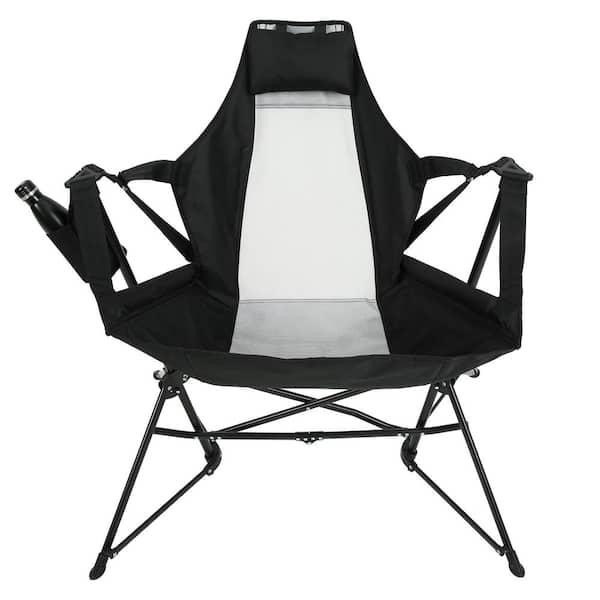 Sudzendf Black Metal Folding Lawn Chair, Camping Chair with Cup Holder and Carry Bag