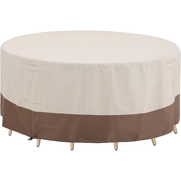 Waterproof Patio Furniture Cover Outdoor 420D Silver-coated Round Table Cover 96 in. Dia x 23 in. H Beige Coffee