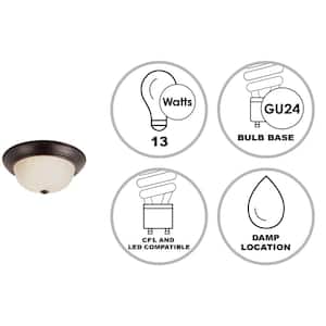 Breakwater 11 in. 2-Light CFL Oil Rubbed Bronze Flush Mount Ceiling Light Fixture with Frosted Glass Melon Shade