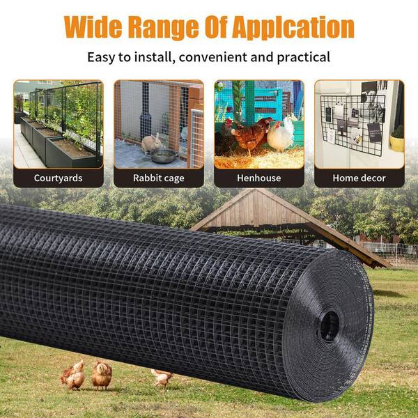 48 in. x 100 ft. 19-Gauge Black Reinforced Vinyl Wire Mesh for Garden Fencing and Pet Enclosures, Precision Welding