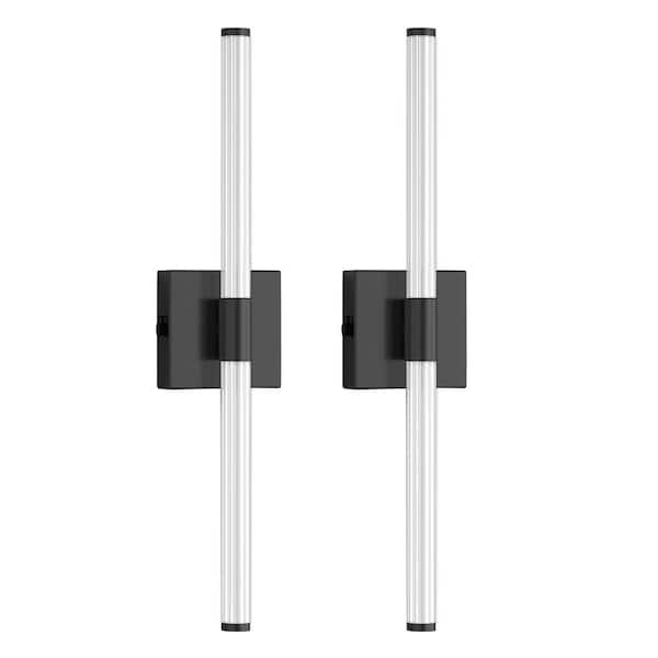 24 in. Black 1-Light LED Wall Light Set 3000K Rechargeable Dressing Table Light Strip for Bedroom (2-Pack)