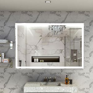 60 in. W. x 40 in. H Rectangular Framed LED Wall Bathroom Vanity Mirror in Silver