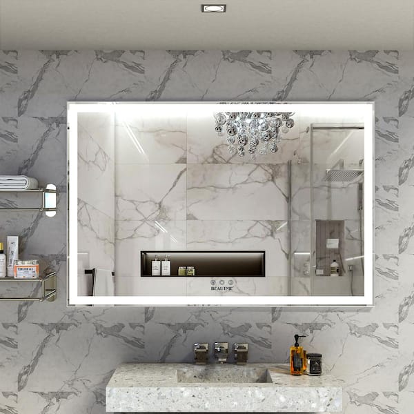 Staykiwi 60 in. W. x 40 in. H Rectangular Framed LED Wall Bathroom Vanity Mirror in Silver